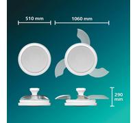 Philips Bliss Retractable-Blade Ceiling Fan with LED Light, 3 Blades, 106 cm Blade Wingspan, 4500 Lumens, Tunable White Light from 3000 K to 6500 K, Dimmable to 5%, Remote Control, White Sparkle