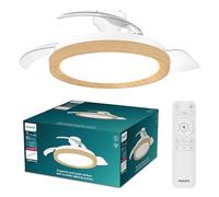 Philips Bliss Retractable-Blade Ceiling Fan with LED Light, 3 Blades, 106 cm Blade Wingspan, 4500 Lumens, Tunable White Light from 3000 K to 6500 K, Dimmable to 5%, Remote Control Included, Wood