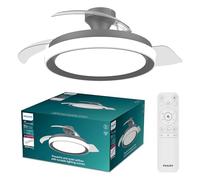 Philips Bliss Retractable-Blade Ceiling Fan with LED Light, 3 Blades, 106 cm Blade Wingspan, 4500 Lumens, Tunable White Light from 3000 K to 6500 K, Dimmable to 5%, Remote Control Included, Black