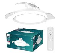 Philips Bliss Retractable-Blade Ceiling Fan with LED Light, 3 Blades, 106 cm Wingspan, 4500 Lumens, Tunable White Light from 3000 K to 6500 K, Dimmable to 5%, Remote Control Included, White