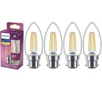 Philips Candle Clear LED Light Bulbs, B22, 4.3W, 470 Lumens, 40W Equivalent, Warm White 2700K - 4 Pack