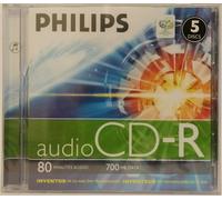 Philips CD-R 80 5 PACK - Digital Audio Music Digital 80 MINS / 700MB CDR - NEW
