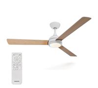 Philips Civx Ceiling Fan with LED Light, 3 Blades, 132 cm Diameter, 2500 Lumens, Three Shades of White Light (3000 K / 4500 K / 6500 K), Dimmable to 10%, Remote Control Included, White/Light Wood