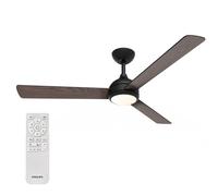 Philips Civx Ceiling Fan with LED Light, 3 Blades, 132 cm Diameter, 2500 Lumens, Three Shades of White Light (3000 K / 4500 K / 6500 K), Dimmable to 10%, Remote Control Included, Black/Dark Wood