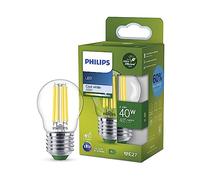 Philips Classic ultra-efficient LED bulb with energy efficiency class A, E27 base, replaces 40W, clear, cool white light, teardrop shape