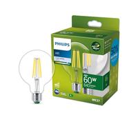 Philips Ultra Efficient - Ultra Energy Saving Lights, LED Light Source, 60W, G95, E27, Cool White 4000 Kelvin, Clear