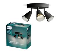 Philips Cleft Spot 3-Head on Round plale, GU10 not Included, Black, IP20