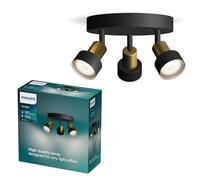 PHILIPS Conduit Spot 3-Head on Round plale, GU10 not Included, Brass, IP20, Black/Gold