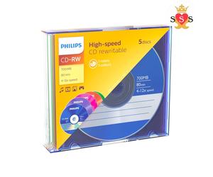 Philips CW7D2CC05/00 CD-RW 700MB 4-12X Speed Blank Disc with Case 1PACK OF 5PCS
