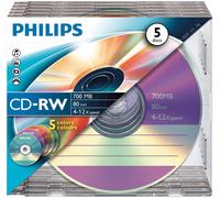 Philips - CW7D2CC05/00 - Cd-rw 80 Minute 700mb (4-12x) Slim Case, 5 Pack