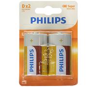 Philips D-Batteries - R20L2B - Battery Pack of 2 - Zinc Chloride Technology - 3 Year Shelf Life - 1.5V