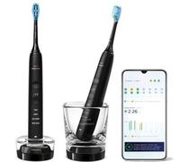 Philips Sonicare DiamondClean 9000 Electric Toothbrush, Sonic Toothbrush with App, Pressure Sensor, 4 Brushing Modes, 3 Intensity Levels, Charging Glass, Black, Dual Pack, Model HX9914/54