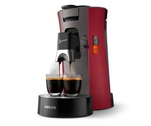 Philips Domestic Appliances Senseo Select CSA240/90 Coffee Pod Machine with Memo Function, Recycled Plastic, 1450 W, 0.9 Litre, 31 x 15.5 x 31 cm, Red