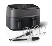 Philips Dual Basket Airfryer 3000 Series, 9L, 2 Drawer Air Fryer, with Breakfast Kit, Rapid Air Technology, Versatile Large Air Fryer for Family, 99% Less fat and Energy Saving, HomeID App (NA350/03)