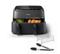Philips Dual Basket Airfryer 3000 Series, 9L, 2 Drawer Air Fryer, with Breakfast Kit, Rapid Air Technology, Versatile Large Air Fryer for Family, 99% Less fat and Energy Saving, HomeID App (NA350/03)