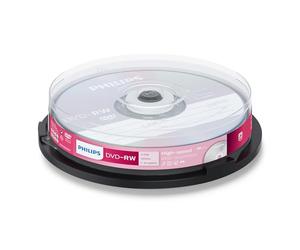 Philips DVD-RW 4.7GB Data/120 Min Video, 4x Speed Recording 10per Spindel - Packaging May Vary