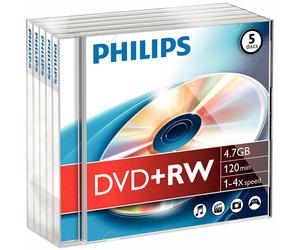 Philips - DW4S4J05F/10 - Dvd+rw 4.7gb (4x) Jewel Case, 5 Pack