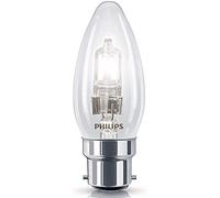 Philips Eco Halogen Classic 28W = 35W Dimmable Candle Light Bulb - Warm White (BC / B22 / B22d) 370 Lumens, Fully dimmable - Pack of 3