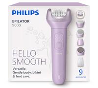 Philips Epilator Series 9000 - Cordless Wet and Dry Electric Epilator, Hair Removal for Legs, Body and Bikini, with ProGuide, 9 Accessories Including Pedicure Head, 60 min. Runtime, Model BRE728/00