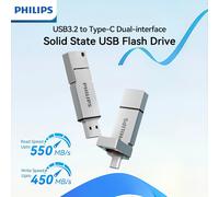 PHILIPS External USB C SSD Flash Drive 512GB, Up to 550MB/s 2-in-1 Type C+ USB A USB3.2 Gen2 Solid State Thumb Drive