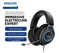 Philips G6105 Head-mounted Wired Headphones 7.1 Surround Sound RGB Lighting Effect Noise Cancelling Mic E-sports Gaming Earphone black