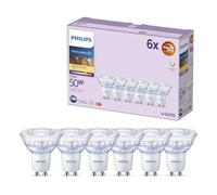 Philips GU10 LED Bulb, 6-Pack, 345 lm, 2,200-2,700 K, WarmGlow, dimmable, Long lifespan, Narrow Beam Angle, Uniform Light Distribution, Improved Visual Comfort, Glass Bulb