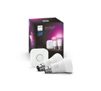 Philips Hue 9W Multi Colour Smart Dimmable LED Bulb Bayonet Cap - Pack of 2 - Starter Kit