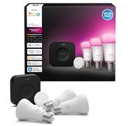 Philips Hue Bridge Pro + Smart Button + A60 E27 Smart Bulbs, 3 Pack | Starter Kit, White and Colour Ambience, Smart Light Hub, Smart LED Bulbs, Dimmable, Bluetooth App Control, Smart Home