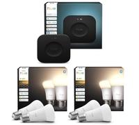 Philips Hue Bundle - 2X Twin Packs White 1100 A60 E27 Smart Bulbs (4 Bulbs) + Hue Bridge Pro Smart Hub | Wireless Smart Lighting, Voice Control, Works with Alexa & Google Home