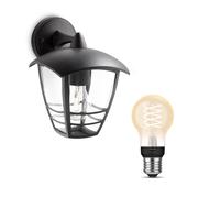 Philips Hue Cr own Wall Lantern Black + E27 White Filament Bulb