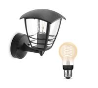 Philips Hue Creek Up Wall Lantern Black + E27 White Filament Bulb