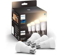 Philips Hue E27 Light Bulb, 4 Pack, White | Soft and Warm White Lighting, Smart LED, Dimmable, Bluetooth App and Voice Control, Indoor Lighting, Smart Home