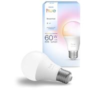 Philips Hue Essential Smart A60 LED Bulb, E27, B22 Bulb, 1 Pack | White and Colour Ambiance Light, Smart LED, 8W, 2200K-6500K, 806 Lumens, Dimmable, Bluetooth App Control, Smart Home