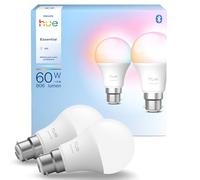 Philips Hue Essential Smart LED A60 Bulb, White and Color Ambiance, B22 Base, 8W, 2200K-6500K, 806 Lumens, Dimmable, Works with Alexa, Google Assistant, and Apple Home, 2 Pack