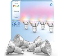 Philips Hue Essential Smart LED GU10 Spotlight Bulb - White & Colour Ambiance, 4.7W, 345 Lumens, Dimmable - 4 Pack