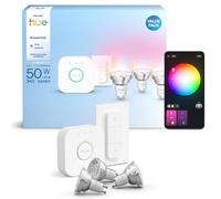 Philips Hue Essential Starter Kit: Bridge + 3 Essential GU10 Smart Bulbs + Dimmer Switch, White and Color Ambiance, 2200K-6500K, Dimmable, Alexa, Google Assistant, Samsung SmartThings, Apple Home