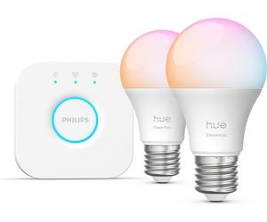 Philips Hue Essentials Colour E27 2-pack and Bridge Kit, White