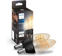 Philips Hue Filament Candle 2 Pack White Ambiance LED Smart Light Bulb [E14 Small Edison Screw] 4.9W for Indoor Home Lighting. Bedroom, Livingroom and Dining.