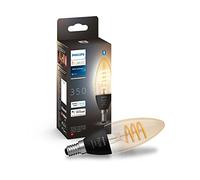 Philips Hue Filament Candle Light Bulb, E14 Small Edison Screw | White Ambience Light, Smart LED, Dimmable, Energy Efficient, Indoor Lighting, Bluetooth App Control, Smart Home