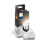 Philips Hue GU10 Spotlight Bulbs, 2 Pack, White | Soft White Ambient Light, Smart LED, 400 Lumens, Dimmable, Indoor Use, Bluetooth App and Voice Control, Smart Home