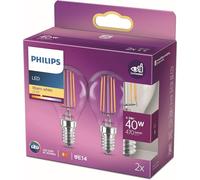 Philips LED Premium Classic Light Bulb Twin Pack [E14 Edison Screw] 4.3W, 40W Equivalent, Warm White (2700K).