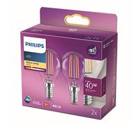 Philips LED Premium Classic Light Bulb Twin Pack [E14 Edison Screw] 4.3W, 40W Equivalent, Warm White (2700K).