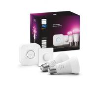 Philips Hue NEW White and Colour Ambiance Smart Light Bulb Starter Kit, 75W - 1100 Lumen [E27 Edison Screw] 2 Bulbs + Smart Button. With Bluetooth.