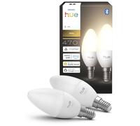 Philips Hue Smart LED Candle Bulb, B39, E14, 2 Pack, Warm White Light 2700 K, 470 lm, Low Dimming, Alexa, Google Home, Apple Home
