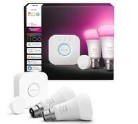 Philips Hue Starter Kit: Philips Hue Bridge + 2 A60 B22 Smart Bulb Spotlights + Button, White and Color Ambiance, Smart Lights Hub, Works with Apple Home, Amazon Alexa, Google Assistant, SmartThings