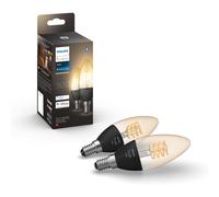 Philips Hue Warm White Filament Candle Smart Light Bulb 2 Pack [E14 Small Edison Screw] with Bluetooth. Works with Alexa, Google Assistant and Apple H