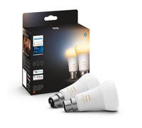 Philips Hue White Ambiance Smart Bulb Twin Pack LED [B22 Bayonet Cap] - 800 Lumens (60W Equivalent). Works with Alexa, Google Assistant and Apple Homekit