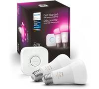 Philips Hue White and Color Ambiance Smart Light Starter Kit, Includes (2) 60W A19 Smart Bulbs with Hue Bridge, Compatible with Alexa, Apple HomeKit and Google Assistant