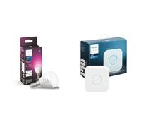 Philips Hue White and Colour Ambiance Luster Smart LED Light Bulb 1 Pack [E14 Edison Screw] & Bridge. Smart Home Automation Works with Alexa, Google Assistant and Apple Homekit.