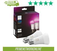 Philips Hue White and Colour Ambiance Smart Light Bulb 2 Pack 75W - 1100 Lumen (E27 Edison Screw) with Bluetooth. Works with Alexa, Google Assistant